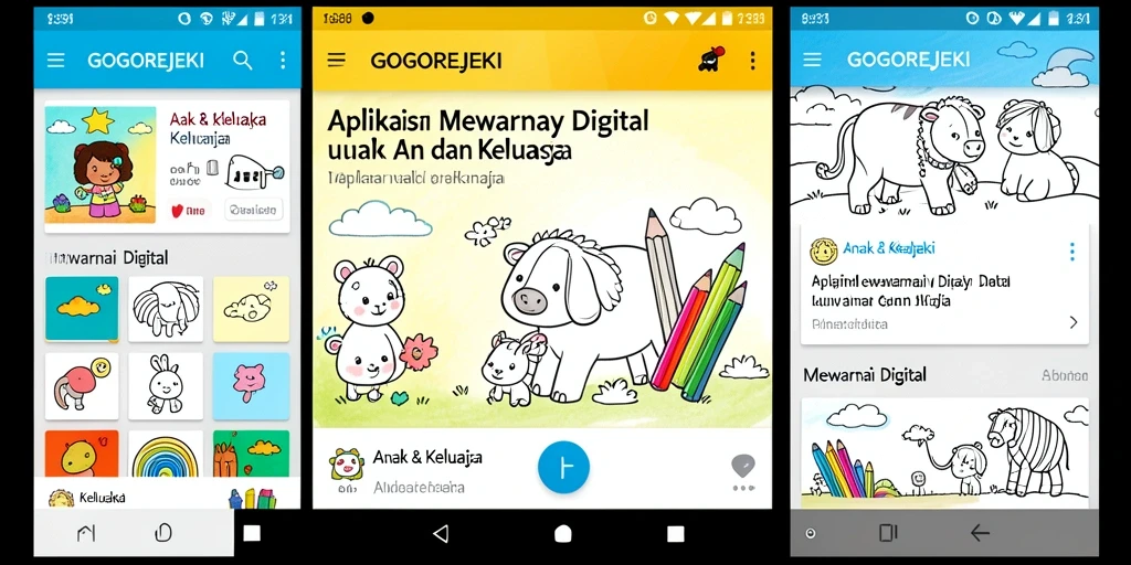 Screenshot antarmuka GOGOREJEKI menampilkan gambar mewarnai yang menarik dan alat kreatif.