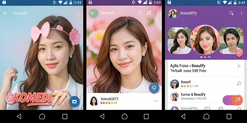 Tampilan antarmuka aplikasi KOMEDI77 yang modern dan fungsional untuk Kamera Beautify.