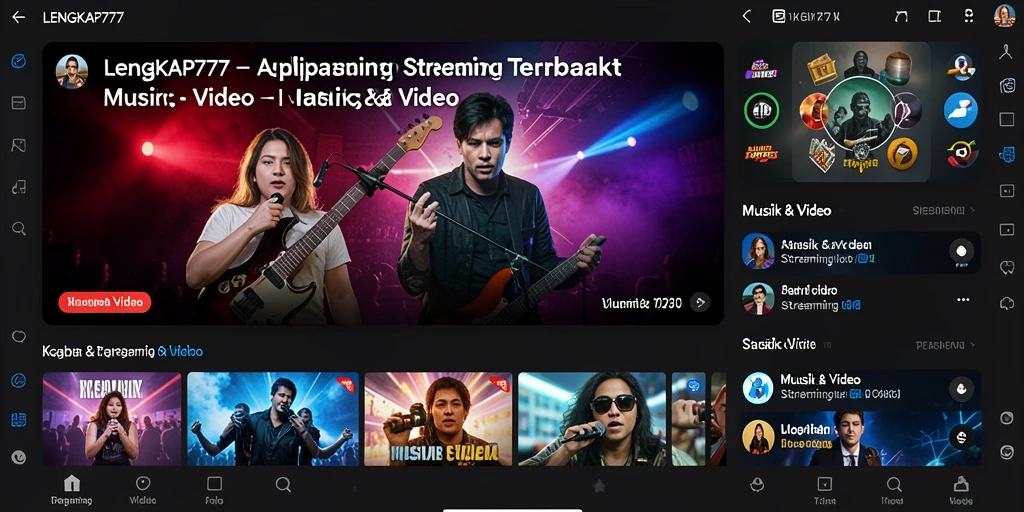 Tampilan antarmuka aplikasi LENGKAP777 saat streaming video.