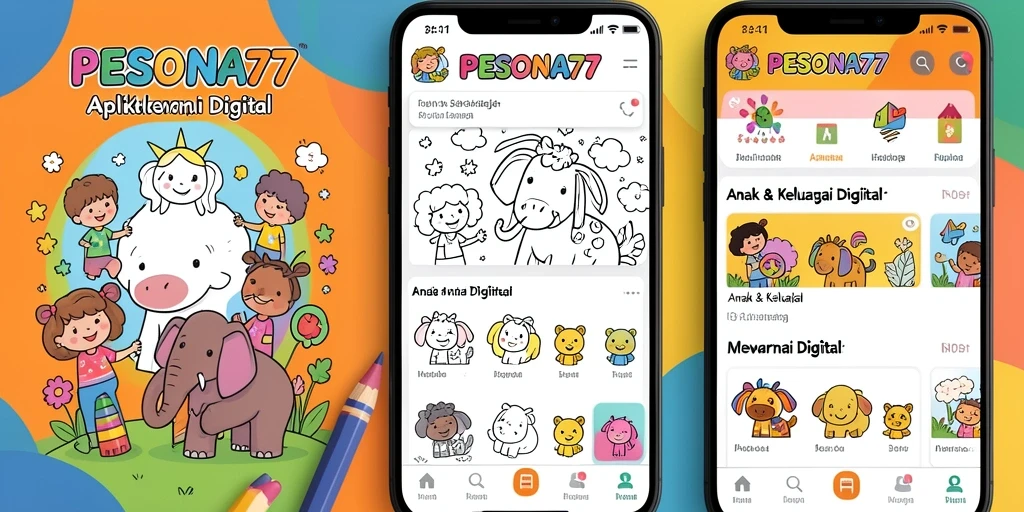 Tampilan antarmuka aplikasi Mewarnai Digital PESONA77 yang interaktif.