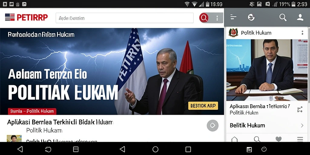 Screenshot antarmuka aplikasi PETIRRP dengan berita politik dan hukum.